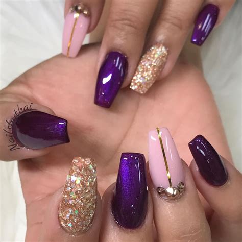 purple and gold nail designs